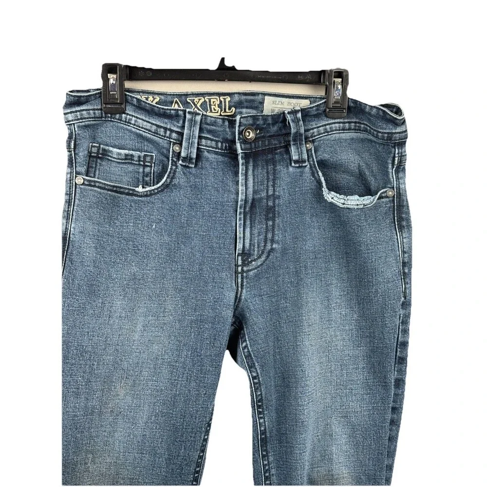 TK Axel Jeans Mens 32x32 Blue Slim Boot Cut Distressed Faded Denim Workwear Pant